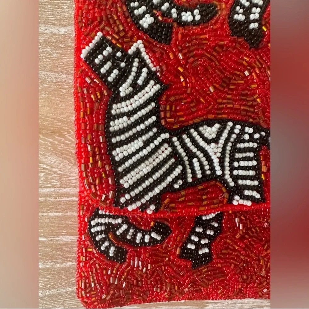 Red Beaded Clutch with Zebra Pattern - Picture 5 of 12